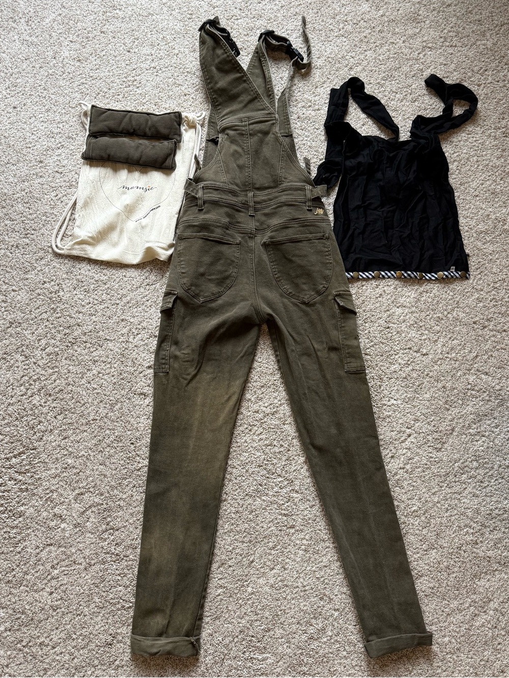 Mumsie Olive green Cargo Overalls Jumpsuit - Women's - Picture 2 of 9
